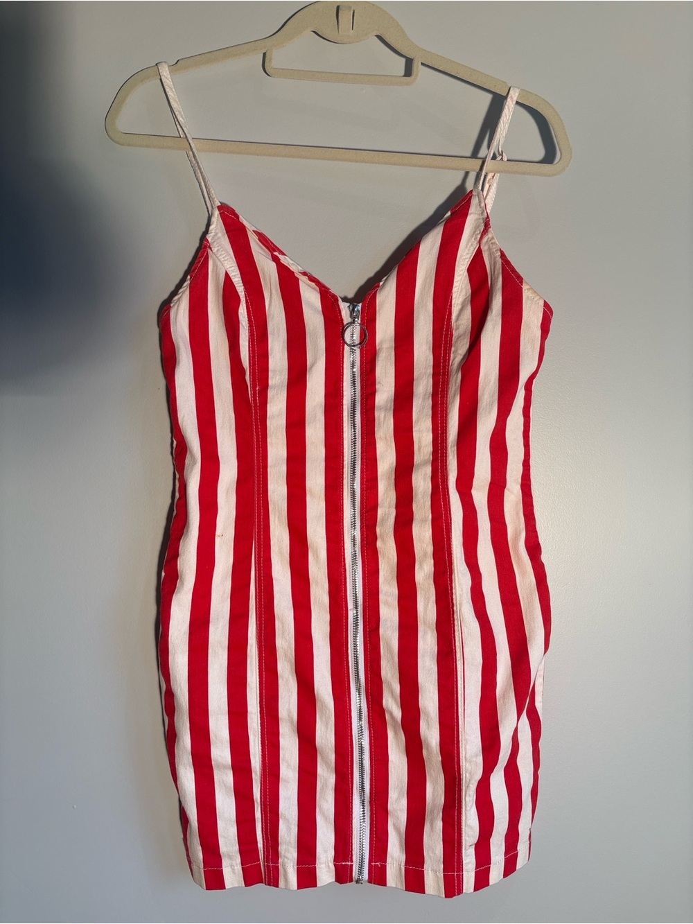 American Bazi Red and White Striped Mini Dress